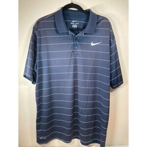 Nike Dri Fit Polo Shirt Size XL Black/White Stripes Collared Short Sleeve EUC